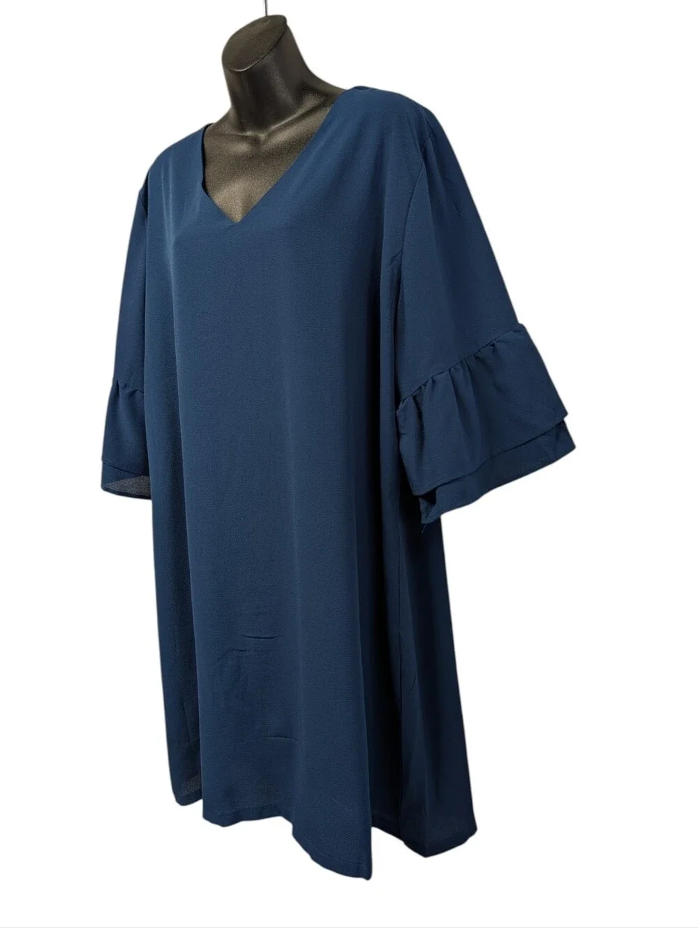 BelongSci Plus 3XL Blue Ruffle Layeref Half Sleeve Midi Dress Boho V-neck NWT - Picture 3 of 7